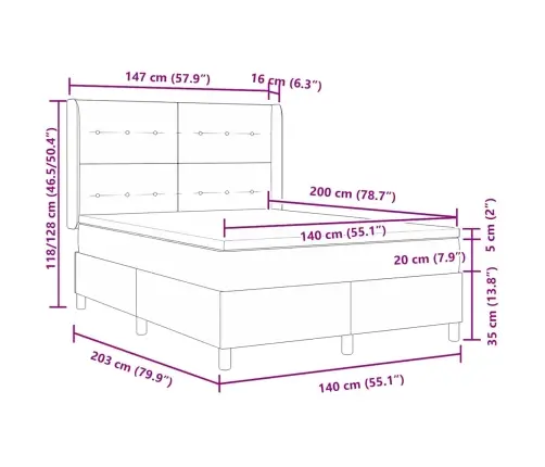 Kastītes Atsperu Gulta Ar Matraci Melna 140 X 200 Cm Samts Vidaxl