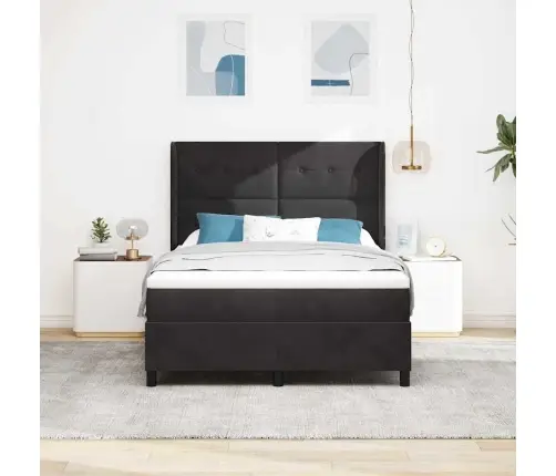 Kiemas Lova Su Čiužiniu Juoda 160 X 200 Cm Aksomas