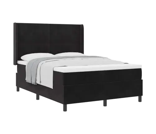 Kiemas Lova Su Čiužiniu Juoda 160 X 200 Cm Aksomas