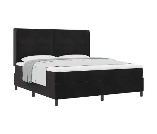 Kastītes Atsperu Gulta Ar Matraci Melna 180 X 200 Cm Samts Vidaxl