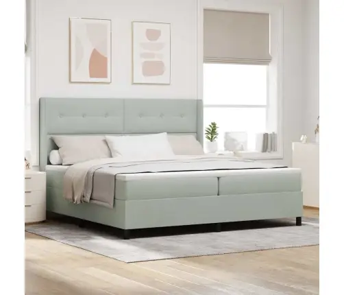 Box Spring Gulta Ar Matraci Gaiši Pelēks 200X200 Cm Samts Vidaxl