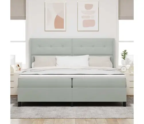 Box Spring Gulta Ar Matraci Gaiši Pelēks 200X200 Cm Samts Vidaxl