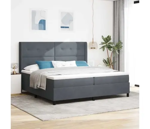 Gultas Pamatne Ar Matraču Tumši Pelēka 200X200 Cm Samts Vidaxl