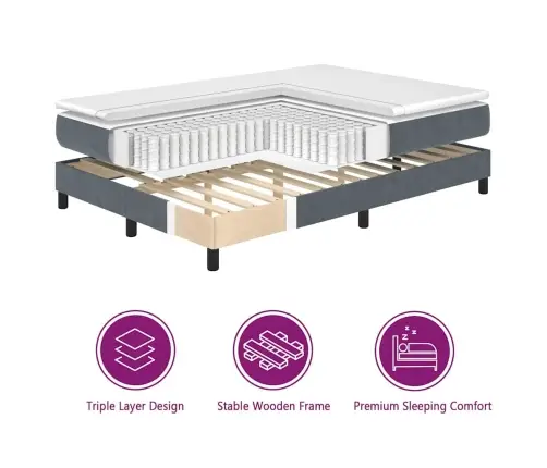 Gultas Pamatne Ar Matraču Tumši Pelēka 200X200 Cm Samts Vidaxl