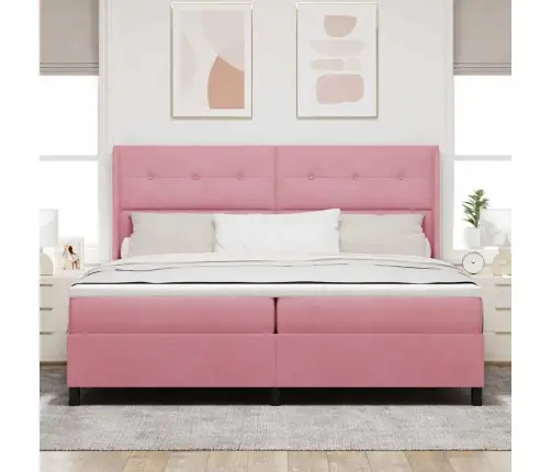 Kastītes Atsperu Gulta Ar Matraci Rozā 200 X 200 Cm Samts Vidaxl