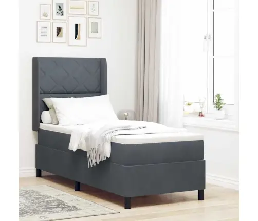 Kastes Pavasara Gulta Ar Matraci Tumši Pelēka 80X200 Cm Samts Vidaxl