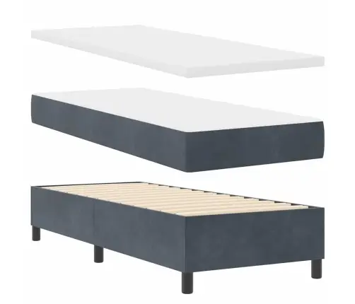 Kastes Pavasara Gulta Ar Matraci Tumši Pelēka 80X200 Cm Samts Vidaxl
