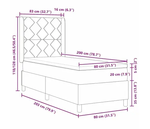 Kastes Pavasara Gulta Ar Matraci Tumši Pelēka 80X200 Cm Samts Vidaxl