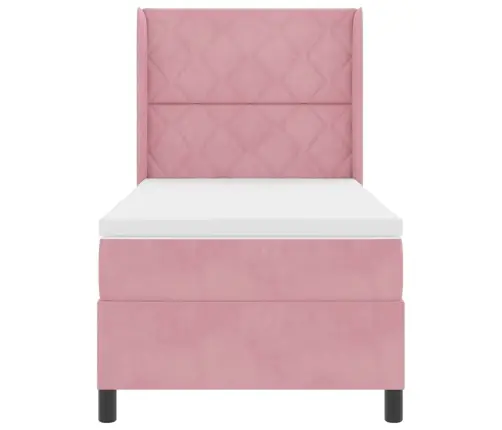 Kastītes Atsperu Gulta Ar Galvas Klāju Rozā 100 X 200 Cm Samts Vidaxl
