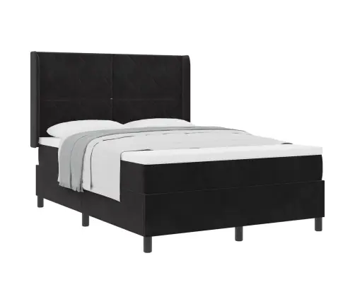 Kastītes Atsperu Gulta Ar Matraci Melna 140 X 190 Cm Samts Vidaxl