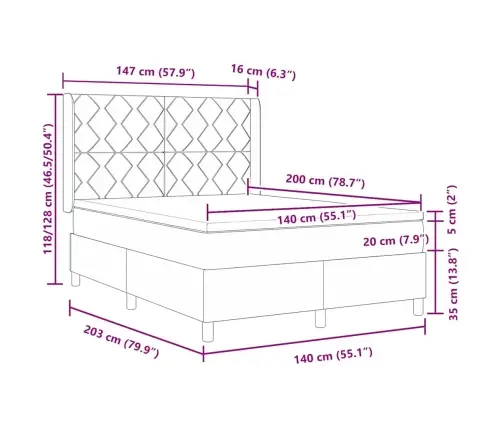 Box Spring Gulta Ar Matraci Tumši Pelēka 140X200 Cm Samts Vidaxl
