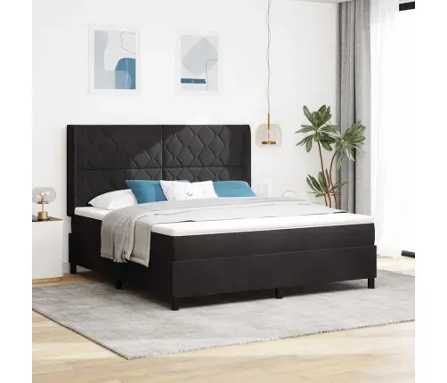 Kiemas Lova Su Čiužiniu Juoda 180 X 200 Cm Aksomas