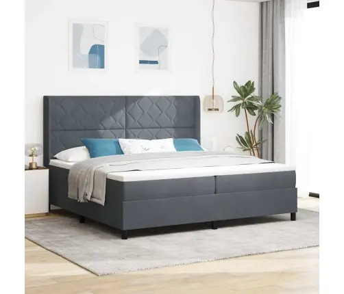 Boksa Atsperu Gulta Ar Matrača Tumši Pelēka 200X200 Cm Samta Vidaxl