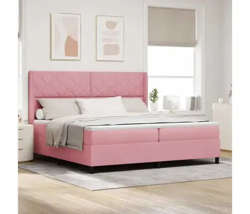 Kastītes Atsperu Gulta Ar Galvas Klāju Rozā 200 X 200 Cm Samts Vidaxl