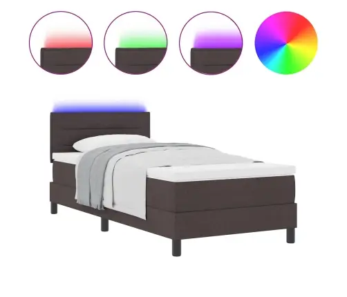 Gultas Atsperu Gulta Ar Matraci Un Led Tumši Brūnā 80X200 Cm Audumā Vidaxl