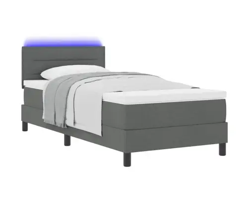 Gultas Pamatne Ar Matraču Un Led Tumši Pelēka 90X200 Cm Audums Vidaxl