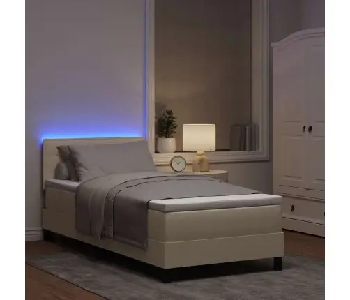 Gultas Rāmja Gulta Ar Matraci Un Led Krēmkrāsā 100X200 Cm Audums Vidaxl