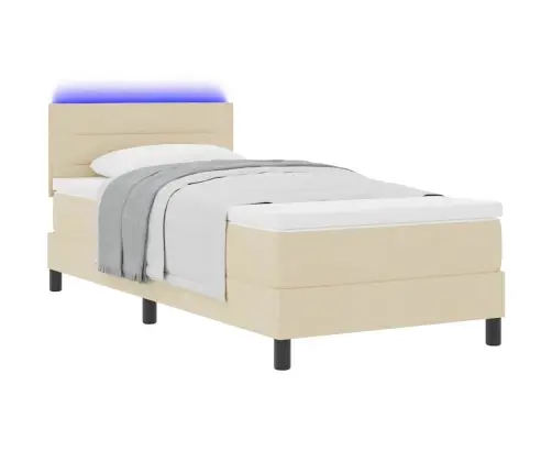 Gultas Rāmja Gulta Ar Matraci Un Led Krēmkrāsā 100X200 Cm Audums Vidaxl