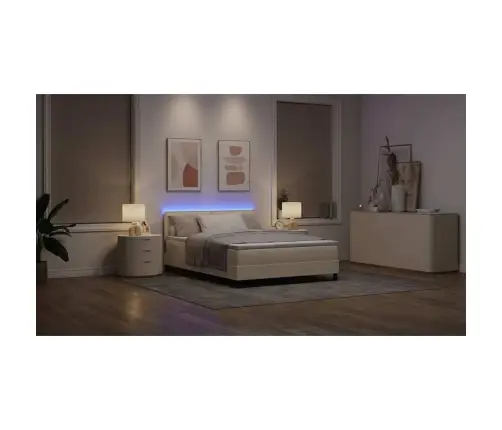 Kastītes Atsperu Gulta Ar Matraci Krēmkrāsa 140 X 190 Cm Audums Vidaxl