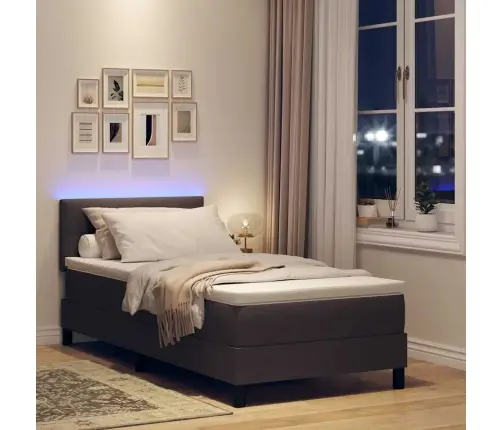 Gultas Rāmja Matracis Ar Led, Tumši Brūns, 90X200 Cm, Audums Vidaxl