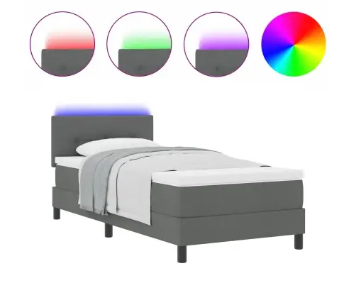 Gultas Pamatne Ar Matraci Un Led Tumši Pelēka 100X200 Cm Audums Vidaxl