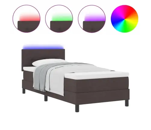 Gultas Ar Matrači Un Led Tumši Brūna 100X200 Cm Audums Vidaxl