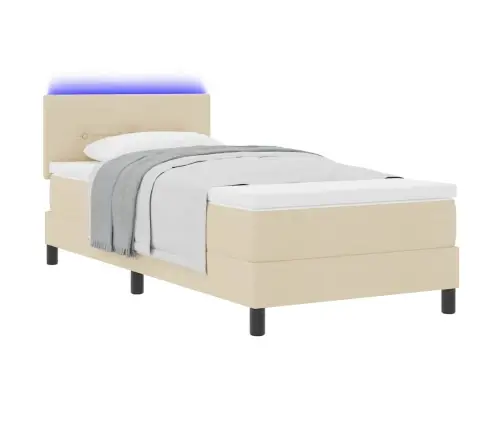 Kastītes Atsperu Gulta Ar Matraci Krēmkrāsa 100 X 200 Cm Audums Vidaxl