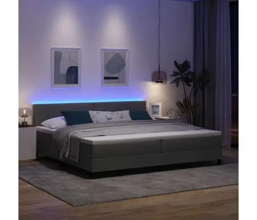 Gultas Rāmis Ar Matrača Un Led Apgaismojumu Tumši Pelēkā Krāsā 200X200 Cm Audumam Vidaxl