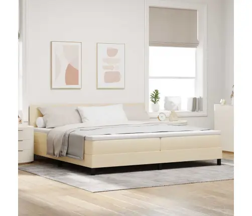Kastītes Atsperu Gulta Ar Matraci Krēmkrāsa 200 X 200 Cm Audums Vidaxl