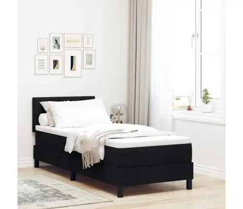 Kastītes Atsperu Gulta Ar Matraci Melna 80 X 200 Cm Audums Vidaxl