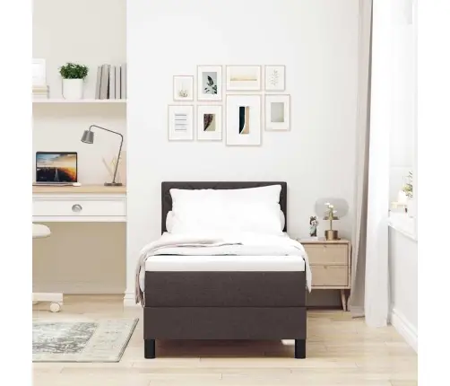 Kiemas Lova Su Čiužiniu Tamsiai Rudas 80 X 200 Cm Audinys