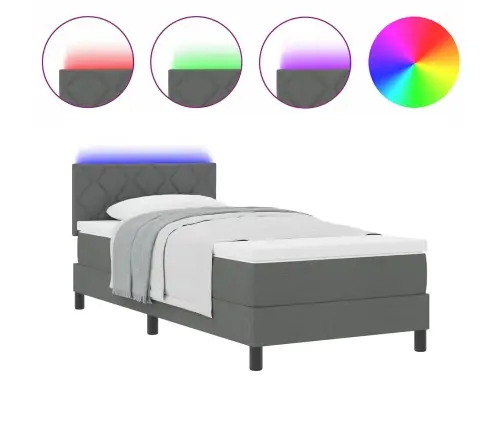 Kaste Matrača Gulta Ar Matraci & Led Tumši Pelēks 90X190 Cm Audums Vidaxl