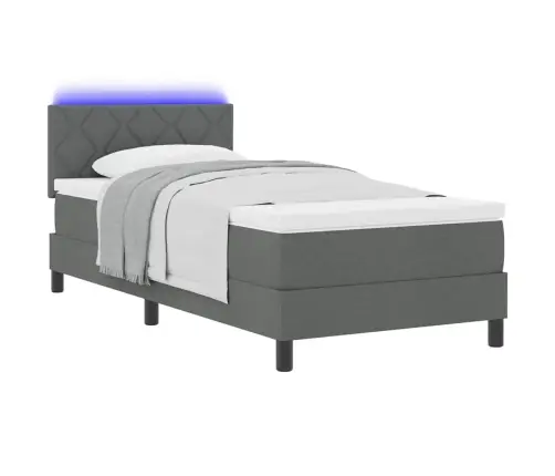 Kaste Matrača Gulta Ar Matraci & Led Tumši Pelēks 90X190 Cm Audums Vidaxl