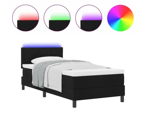 Kastīšu Pavasara Gulta Ar Matraci & Led Melnā 90X200 Cm Audums Vidaxl