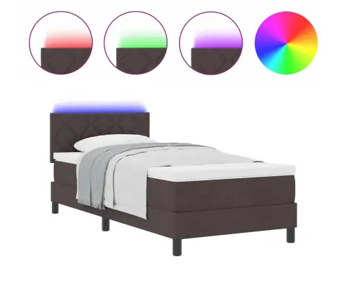 Box Spring Gulta Ar Matraču Un Led Tumši Brūnā Audumā 90X200 Cm Vidaxl