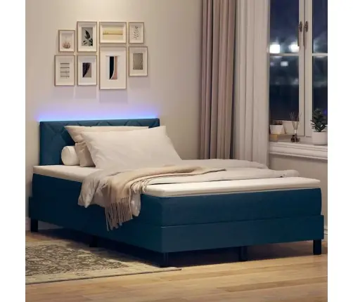 Kastītes Atsperu Gulta Ar Matraci Zila 120 X 190 Cm Audums Vidaxl