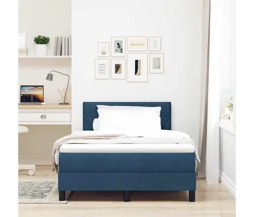 Kastītes Atsperu Gulta Ar Matraci Zila 120 X 190 Cm Audums Vidaxl