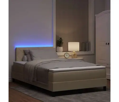 Kastes Atsperu Gulta Ar Matraci Un Led Gaismu Bēšā 120X200 Cm Audumā Vidaxl