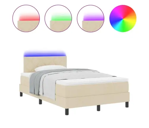 Kastes Atsperu Gulta Ar Matraci Un Led Gaismu Bēšā 120X200 Cm Audumā Vidaxl