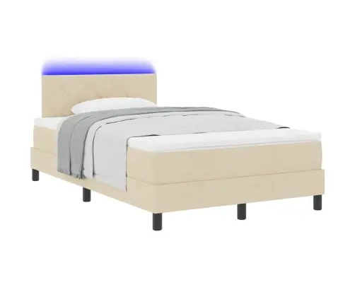 Kastes Atsperu Gulta Ar Matraci Un Led Gaismu Bēšā 120X200 Cm Audumā Vidaxl