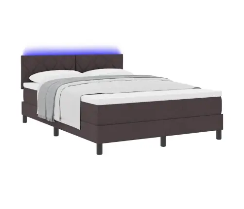 Kastveida Gulta Ar Matraci Un Led Tumši Brūnā 140X190 Cm Auduma Vidaxl