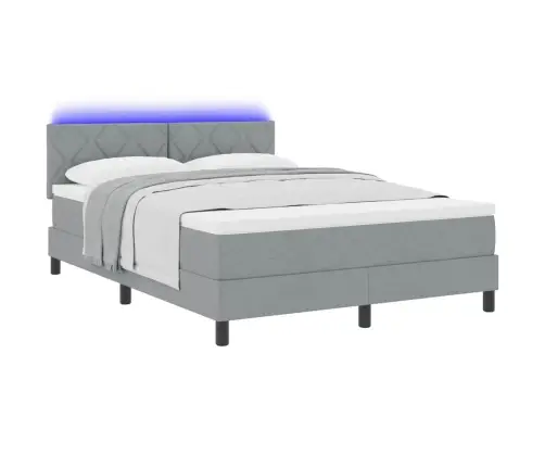 Box Spring Gulta Ar Matraci & Led Gaiši Pelēks 140X200 Cm Audums Vidaxl