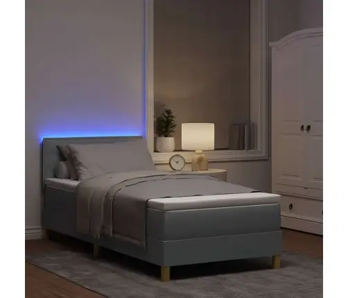 Led Box Spring Voodi Madratsiga Helehall 90 X 190 Cm Kangas