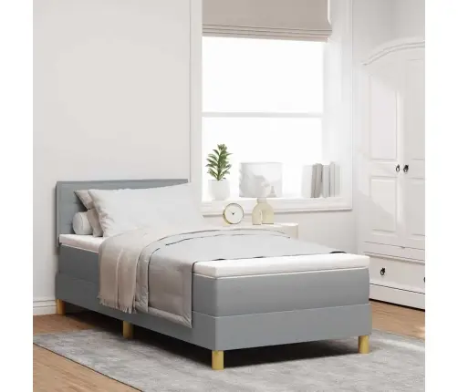 Led Box Spring Voodi Madratsiga Helehall 90 X 190 Cm Kangas