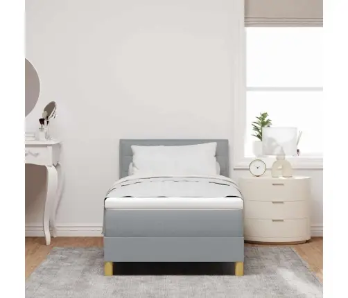 Led Box Spring Voodi Madratsiga Helehall 90 X 190 Cm Kangas