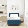 Led Box Spring Voodi Madratsiga Peaga Sinine 90 X 190 Cm Kangas