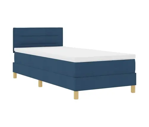 Led Box Spring Voodi Madratsiga Peaga Sinine 90 X 190 Cm Kangas