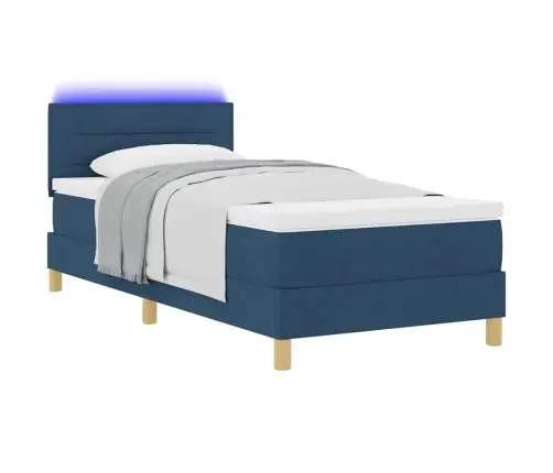 Led Box Spring Voodi Madratsiga Peaga Sinine 90 X 190 Cm Kangas