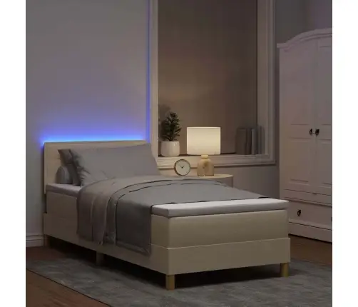 Kastē Ievietota Gulta Ar Matraci Un Led Krēmkrāsā 100X200 Cm Audums Vidaxl