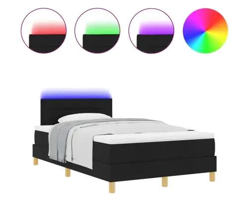 Led Box Spring Voodi Madratsiga Peaga Must 120 X 190 Cm Kangas